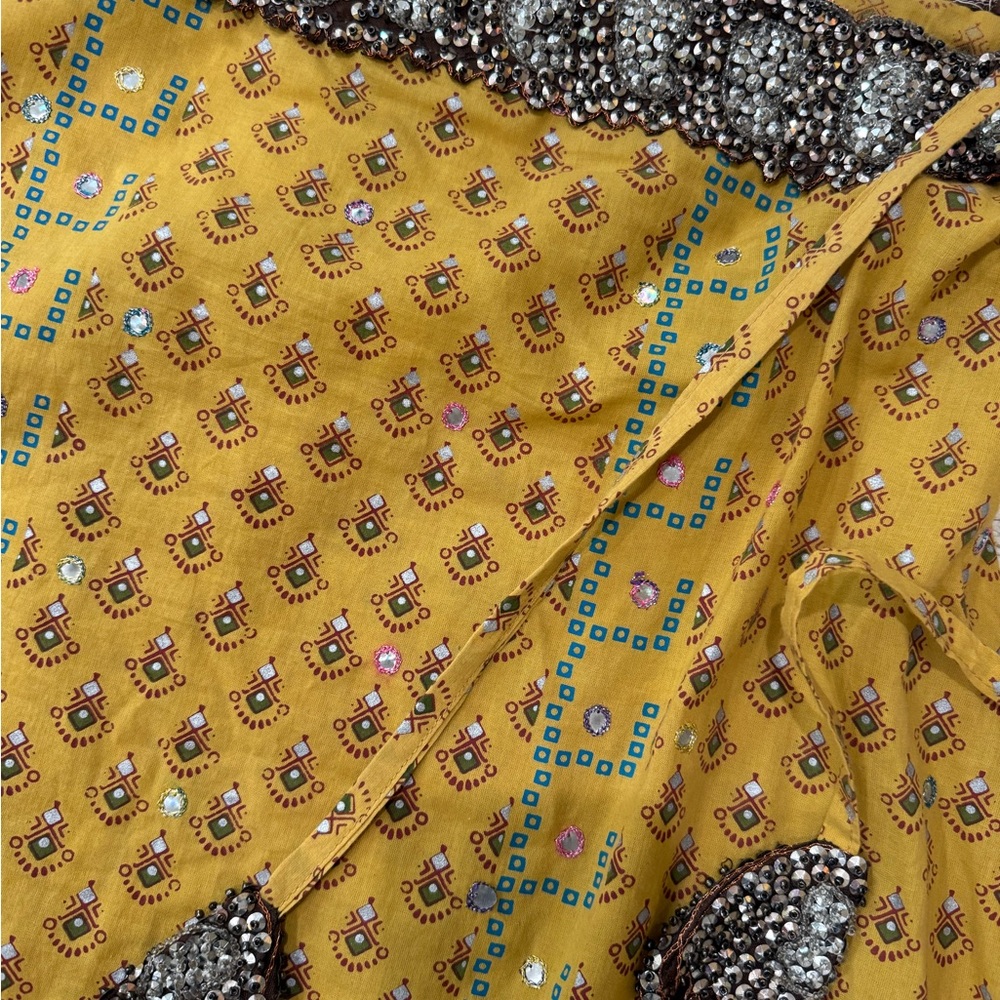 Yellow Patterned Long Bohemian Skirt Sequins - Picture 3 of 5